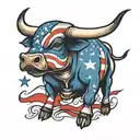 Bull with american flag in background tattoo design idea