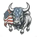 Bull with american flag in background tattoo design idea