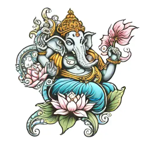 lord ganesh lotus flower and koi fish sleeve tattoo tattoo design idea