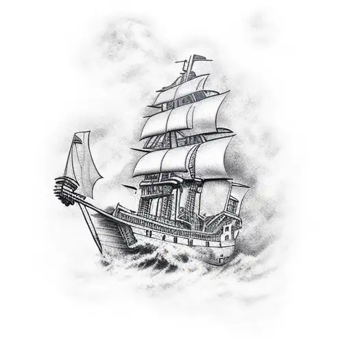 Poseidon storm pirate ship tattoo design idea