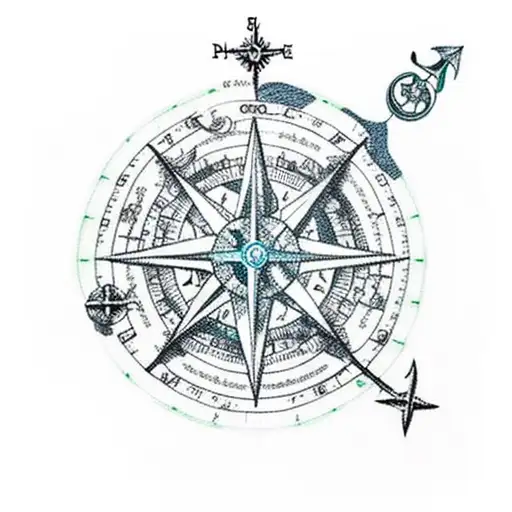 Poseidon with Pirate ship map compass and treasure tattoo design idea