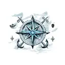 Poseidon with Pirate ship map compass and treasure tattoo design idea