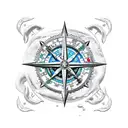 Poseidon with Pirate ship map compass and treasure tattoo design idea