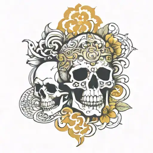 om hindi text and skull and  rouse tattoo design idea