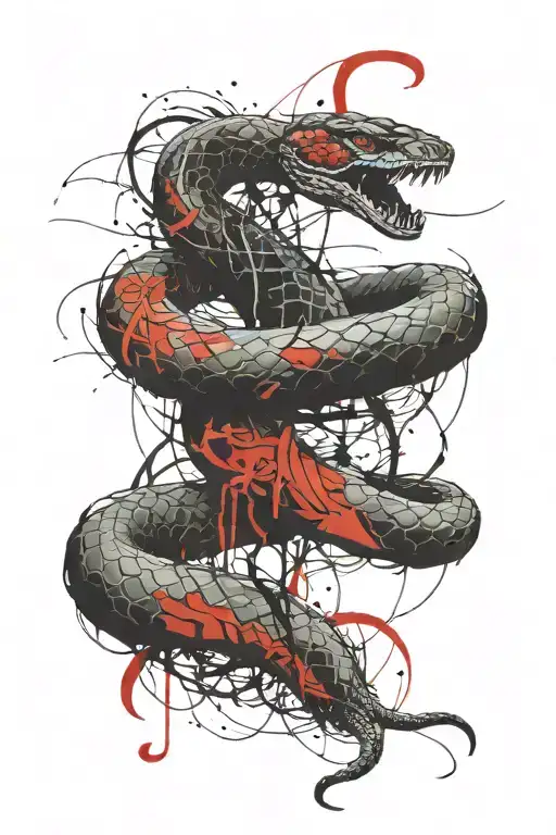 The snake wraps around his arm and descends to the scale tattoo design idea