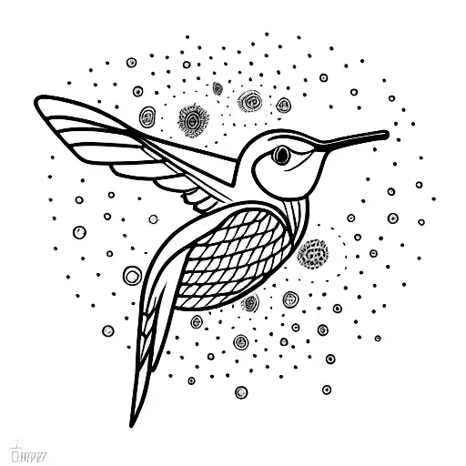 A minimalist design featuring a delicate hummingbird surrounded by flowers tattoo design idea