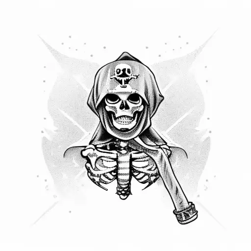 skeleton pirate with neck chain tattoo design idea