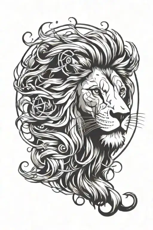 A tattoo of a fierce lion (Leo) with elements representing the other zodiac signs intertwined in the design tattoo design idea
