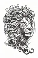A tattoo of a fierce lion (Leo) with elements representing the other zodiac signs intertwined in the design tattoo design idea