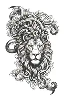 A tattoo of a fierce lion (Leo) with elements representing the other zodiac signs intertwined in the design tattoo design idea