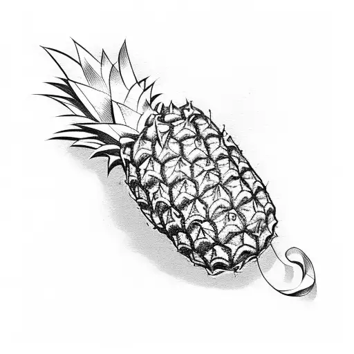 A gothic Hawaiian pineapple with waves and palm tree tattoo design idea