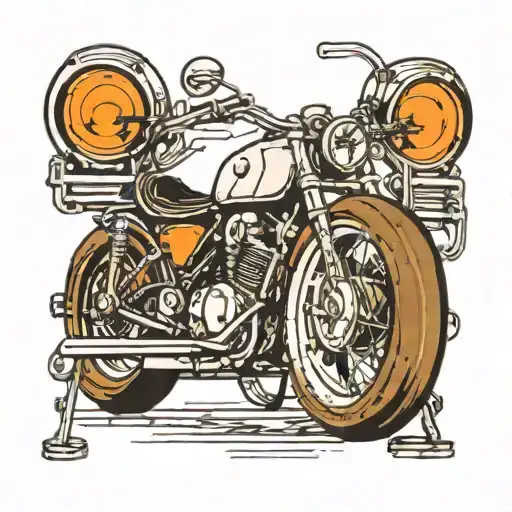 Cafe racer motorbike and drum set tattoo design idea