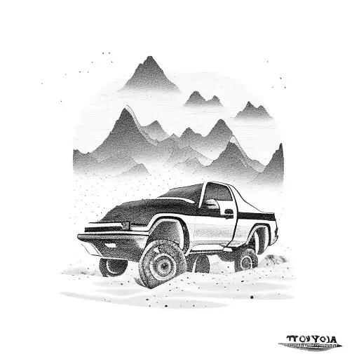 a Toyota Tacoma missing a tire in the desert tattoo design idea