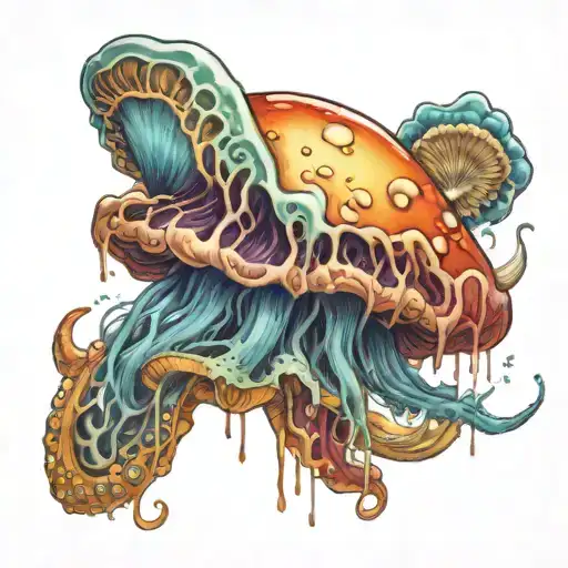 a jellyfish emerging from a psychedelic mushroom  tattoo design idea