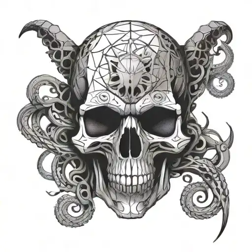 skull with tentacles in its mouth tattoo design idea