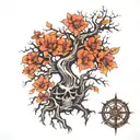 strength half dead tree tattoo design idea