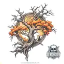 strength half dead tree tattoo design idea