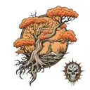 strength half dead tree tattoo design idea