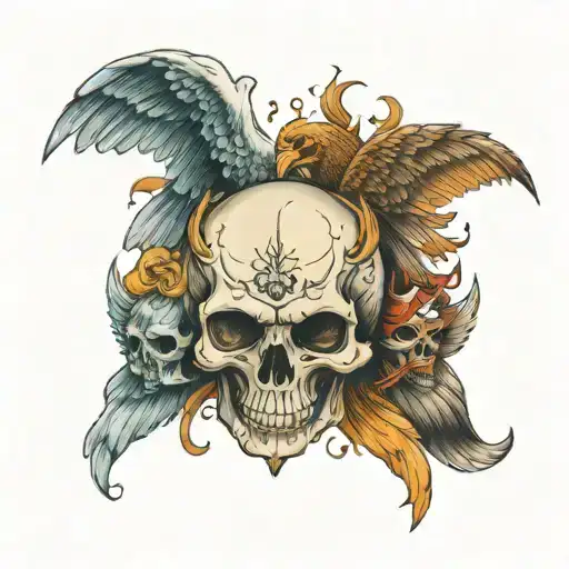skull Eagle wolf angel and demon wings tattoo design idea