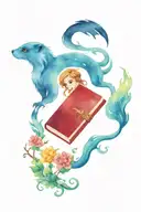 Harry Potter tattoo with Luna lovegood magic books and wands and a ferret patronus tattoo design idea