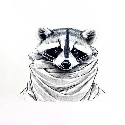 A raccoon wrapped up in toilet paper as a mummy tattoo design idea
