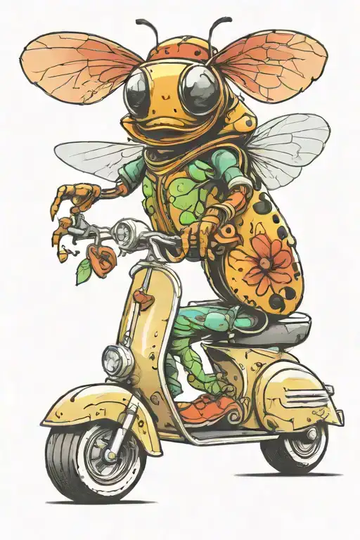 love bug on a scooter driving tattoo design idea