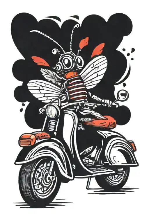 love bug on a scooter driving tattoo design idea