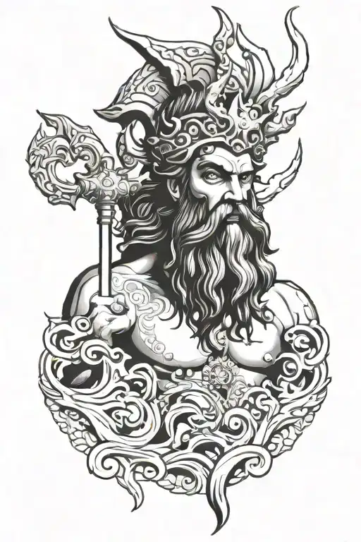 poseidon god tattoo design idea