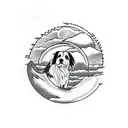 border collie with mountains and a moon only black ink tattoo design idea