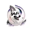 border collie with mountains and a moon tattoo design idea