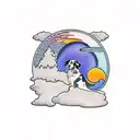 border collie with mountains and a moon tattoo design idea