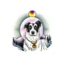 border collie with mountains and a moon tattoo design idea
