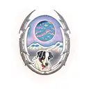 border collie with mountains and a moon tattoo design idea