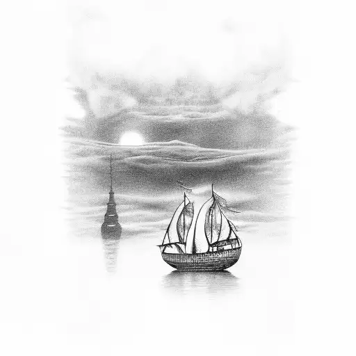 ship in a bottle during a storm tattoo design idea