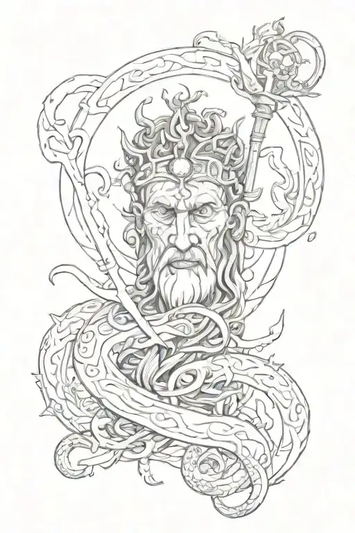 tident and staff of Asclepius  tattoo design idea