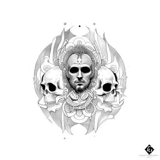 many faced god tattoo design idea