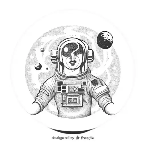 astronaut with planets tattoo design idea