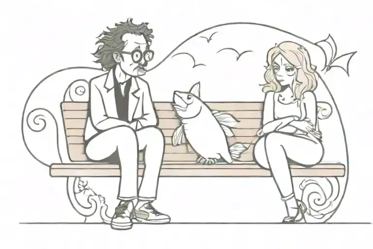 Tim Burton Big Fish couple sitting on a bench tattoo design idea