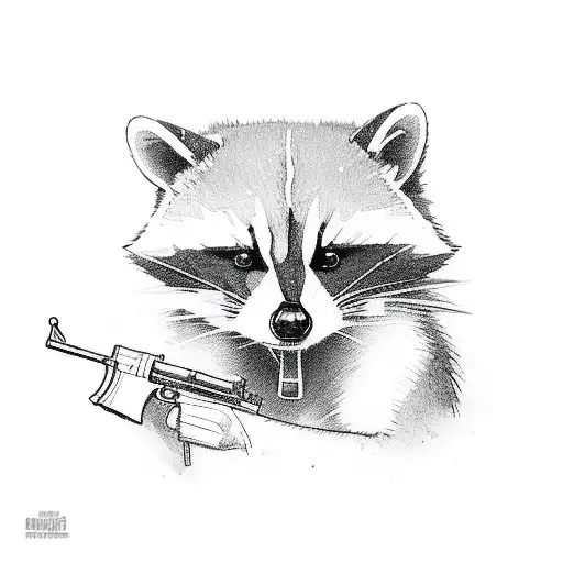 funny Racoon holding guns and looking badass tattoo design idea