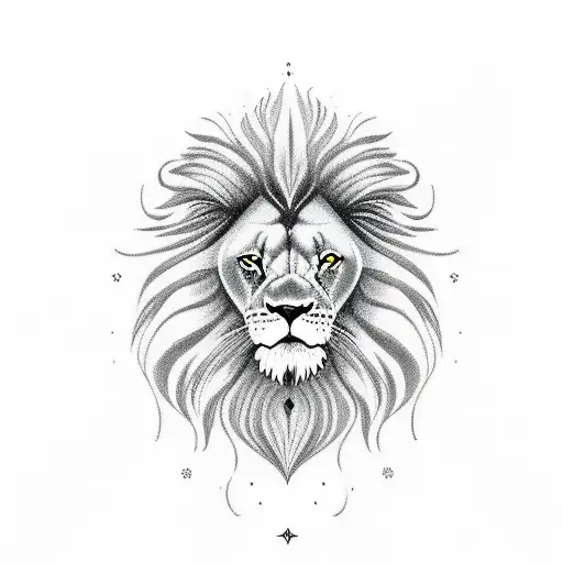 lion rawing as a tattoo wearing a dog collar from Scooby do with the logo. Make the lion black and white but the collar  tattoo design idea