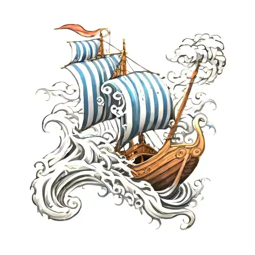 Viking ship in storm  tattoo design idea