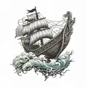 Viking ship in storm  tattoo design idea