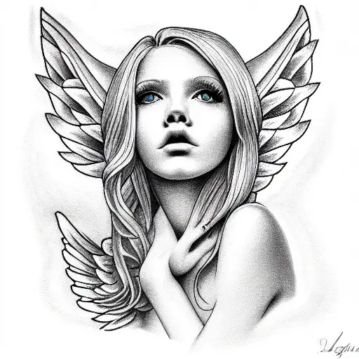 angel girl beautiful blonde cute teen body slim  tattoo design idea