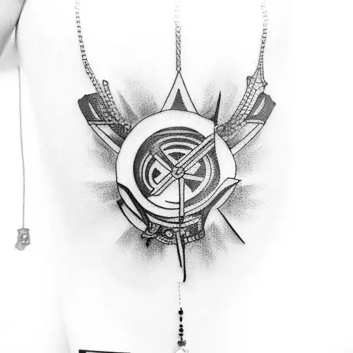 create a tattoo on a left mans arm with sukuna lines at the wrist and elbow with kurapikas chains in between the lines tattoo design idea