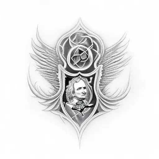 long lace sternum Edgar Allan Poe cameo tattoo design idea