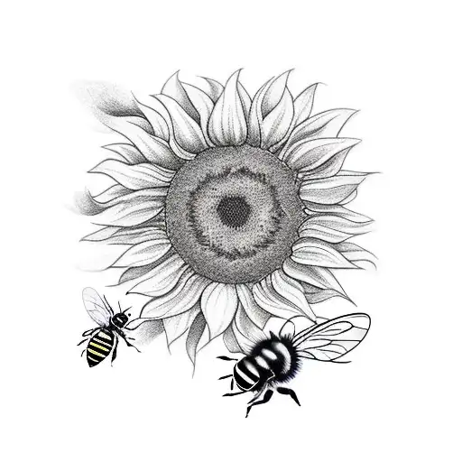 A new-school tattoo of a sunflower transforming into a bee tattoo design idea