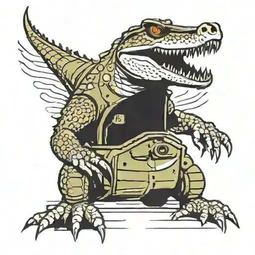 a crocodile airsprayed on the side of an army tank tattoo design idea