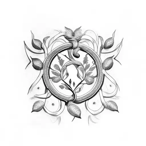 A dotwork tattoo of a Roman laurel wreath with the text Romans 8:18 intertwined tattoo design idea