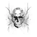 A skull made of shattered vinyl records with flames coming out of its eye sockets tattoo design idea