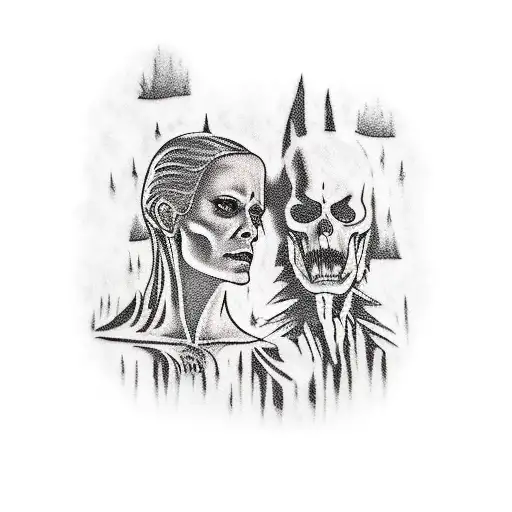 A tattoo of a classic horror movie scene, like a silhouette of a famous monster in a forest, combining your love for cinema and horror films tattoo design idea